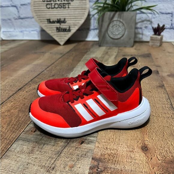 Kid's Unisex adidas Fortarun 2.0 Cloudfoam Elastic Lace-Up Shoes Red HP5445 - Picture 1 of 12